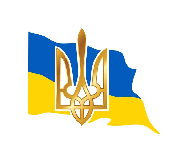 Трезубец Стенда Флагом Украины — стоковый вектор