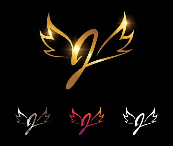 Logo Monogramme Golden Wings Lettre Initiale — Image vectorielle