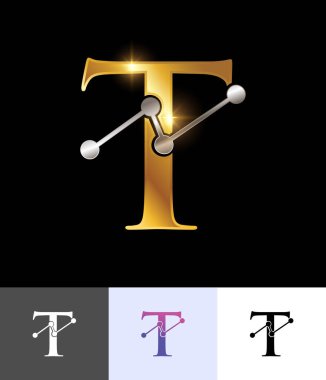 Altın Teknoloji Monogramı Logo Harfi T