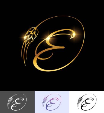 Altın Buğday Monogramı Baş harfi E