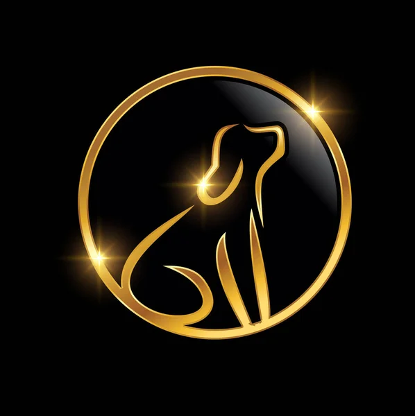Golden Dog Circle Logo Sign — Vector de stock