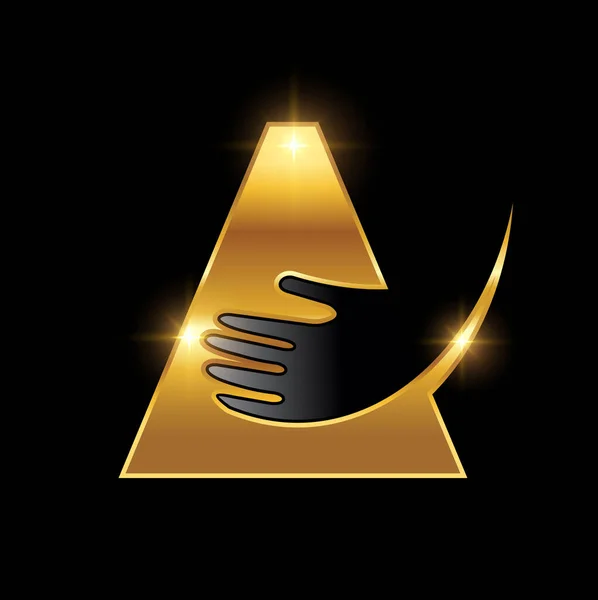 Golden Hand Letter Logo Sign — 图库矢量图片