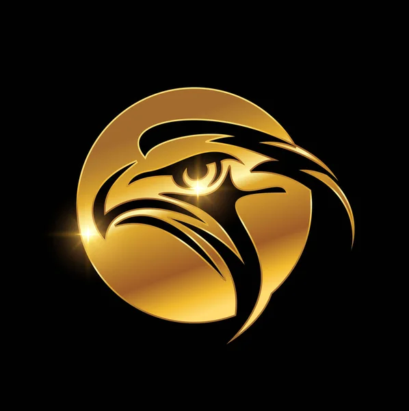 Kepala Elang Logo Lingkaran Emas - Stok Vektor