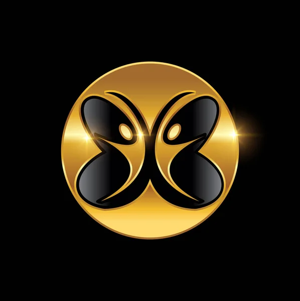 Butterfly People Golden Circle Logo Sign — Vettoriale Stock