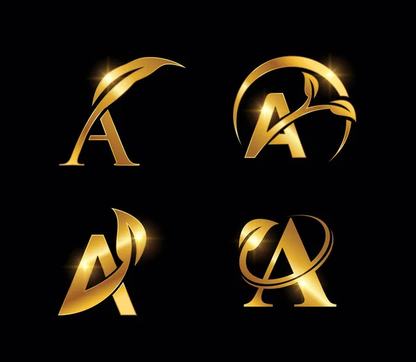 Altın Yaprak Monogramı Harf — Stok Vektör