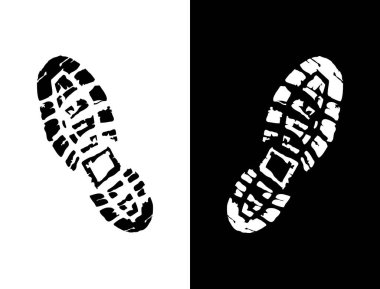 Siyah ve beyaz vektör işaretinde ayakkabı izi simgesi
