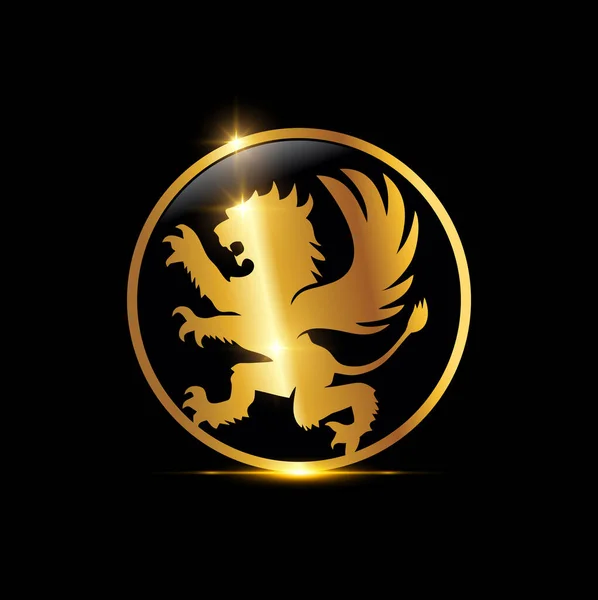 Golden Lion Winged Logo Sign — Vettoriale Stock