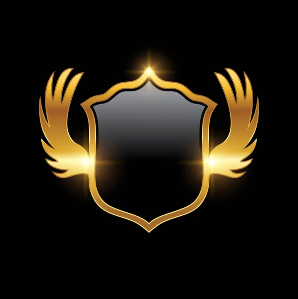 Golden Wings Shield Logo Sign — 스톡 벡터