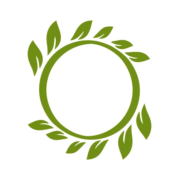Simple Wreath Contour Branches Border Green Leaves Decorative Design Element — Archivo Imágenes Vectoriales