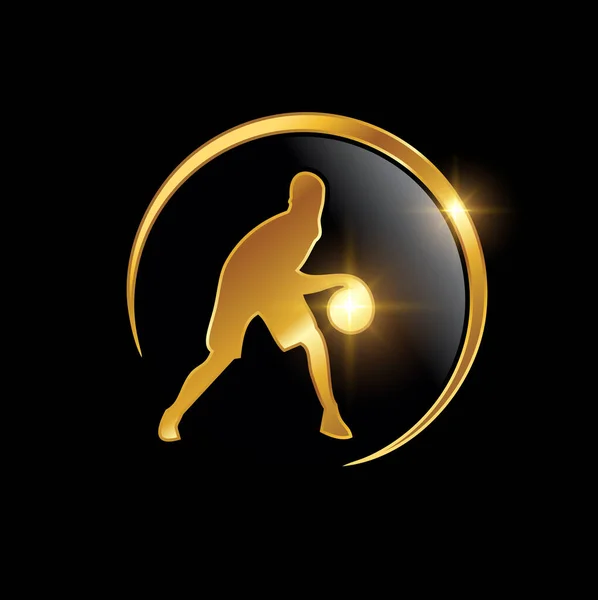 Golden Playing Basquete Logotipo Sinal — Vetor de Stock