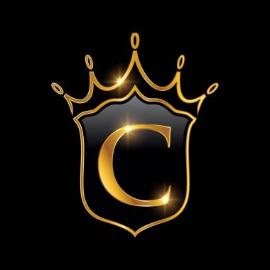 Baş harfleri C harfli alfabe ve bir taç. Kraliyet Kraliçesi lüks sembol