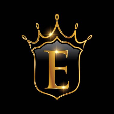 Baş harfleri E monogram alfabesi ve taç. Kraliyet Kraliçesi lüks sembol