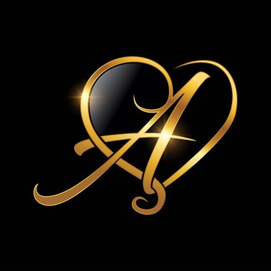 Altın Yaratıcı Lüks. Baş harfleri A şekilli Aşk Tasarımı.