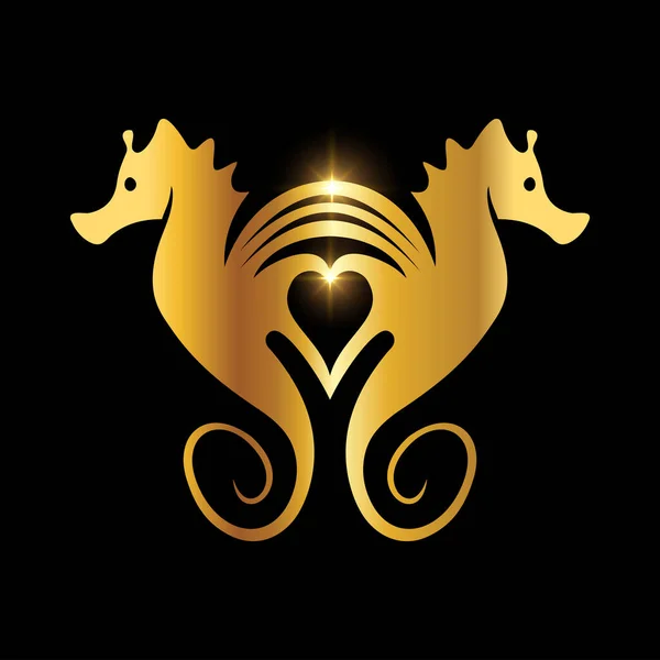 Golden Sea Horse Vector Icono — Vector de stock