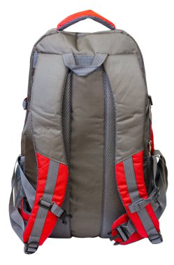 Büyük bir sırt çantası. Seyahat çantası. Arka taraf. Beyaz arkaplanda izole et.