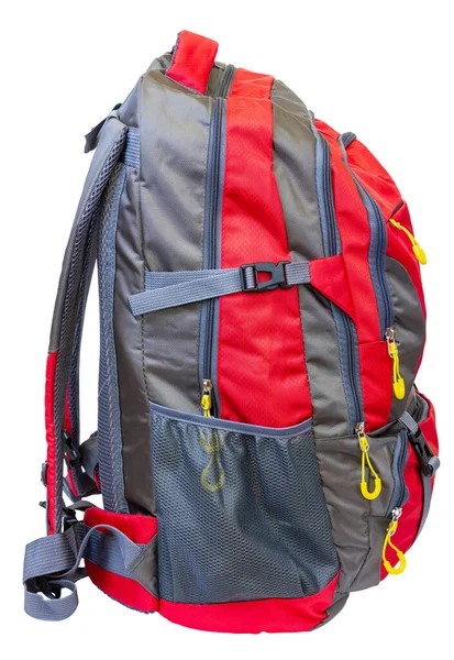 Beyaz arka planda turist çantası. Yan görüş. Beyaz arkaplanda izole et.