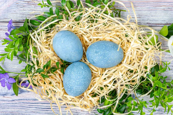 Ovos festivos da Páscoa. Composição de Páscoa. Ovos de Páscoa em cores pastel. — Fotografia de Stock