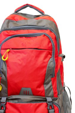 Kırmızı seyahat sırt çantası beyaz arka planda izole edilmiş. Yüksek kalite fotoğraf