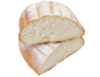 İkiye bölünmüş beyaz ekmek. Ekmek beyaz arkaplanda izole edilmiş. Yüksek kalite fotoğraf