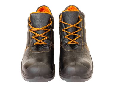 Siyah deri çizmeler. İş botları beyaz arka planda izole edilmiş. Yüksek kalite fotoğraf