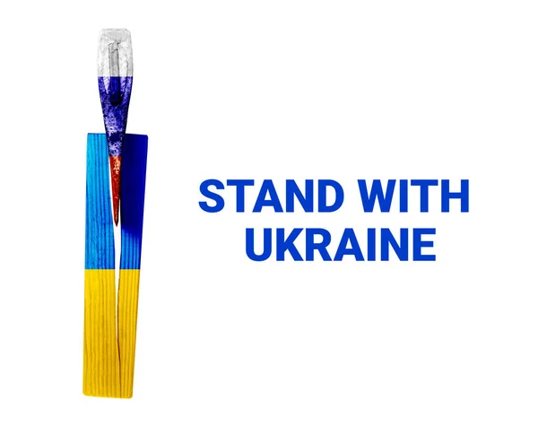 Colors Russian Flag Splits Wooden Plank Colors Ukrainian Flag Poster — Foto de Stock