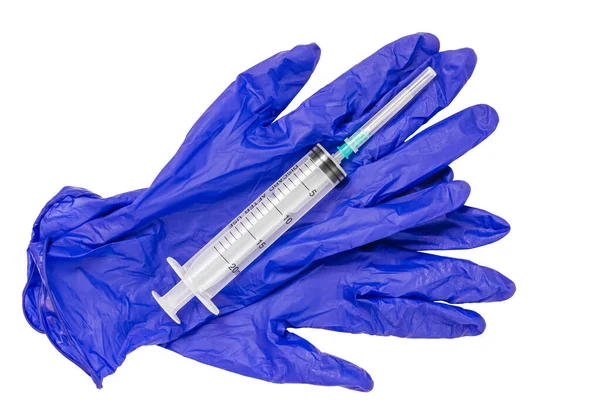 Used Medical Syringe Blue Medical Gloves High Quality Photo — Fotografia de Stock