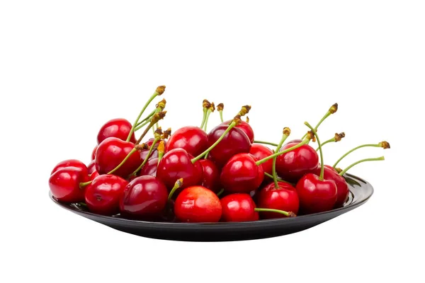 Ripe Cherry Plate Cherries Sweet Cherry Isolated White Background High — Stock Photo, Image