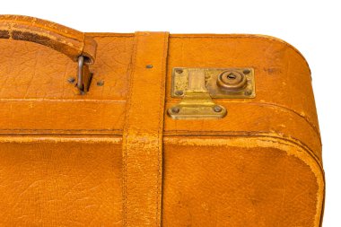 Beyaz arka planda eski bir valizin parçası. Bavul kilidi. Yüksek kalite fotoğraf