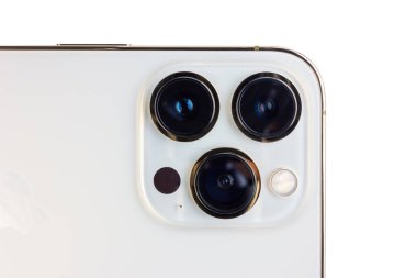 UKRAINE, DNEPR - JULY 18, 2022: smartphone Apple Iphone 13 Pro. Apple iphone 13 pro cameras. Lidar sensor. High quality photo