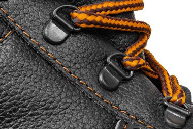 Lace-up leather shoes. Eyelets on leather shoes. Criss-cross lacing. High quality photo