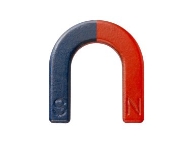 Magnet isolated on white background. Horseshoe magnet. Magnetic Poles. High quality photo