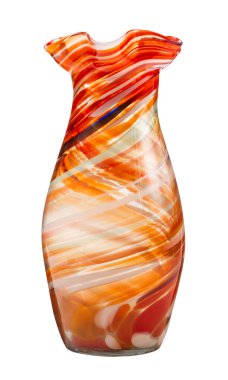 Glass vase for flowers. Orange vase isolated on a white background. Striped vase. High quality photo