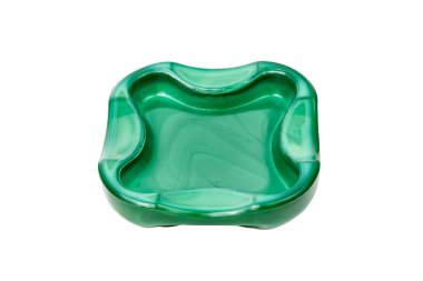 Ashtray isolated on white background. Malachite ashtray. Old fashioned ashtray. Malachite items. High quality photo