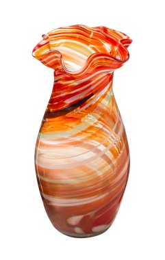 Glass vase for flowers. Orange vase isolated on a white background. Striped vase. High quality photo