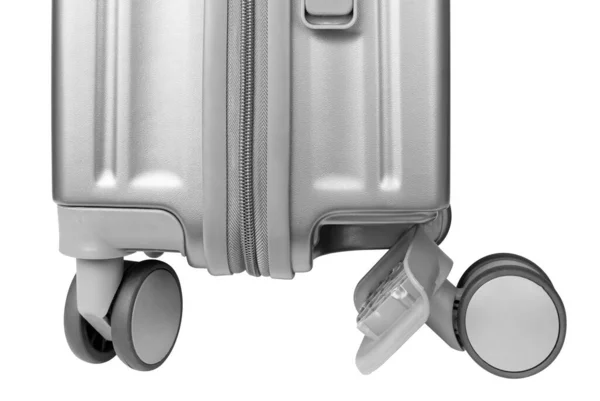 Missing Wheel Travel Suitcase Broken Suitcase Broken Suitcase Isolated White — Stok fotoğraf