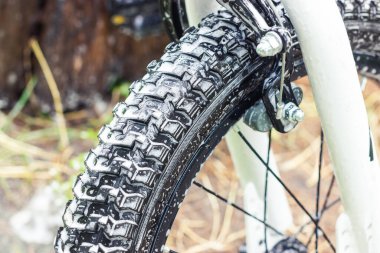 Bisiklet bakımı. Köpüklü bisiklet tekerleği. Bisiklet yıkama. Çocuk bisikleti temizliyorum. Yüksek kalite fotoğraf