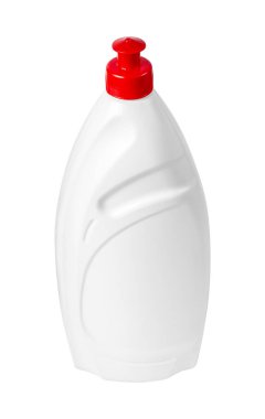 White plastic bottle mockup. Bottle of detergent mockup - side view. Bottle of detergent isolated on white background. High quality photo