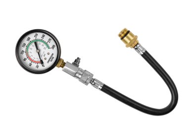 Motor sıkıştırma göstergesi beyaz arkaplanda izole edildi. Motor sıkıştırma ölçümü. Yüksek kalite fotoğraf