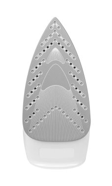 Demir taban plakası beyaz arka planda izole edilmiş. Elektrikli ütünün temeli. Buhar ütüsünün tabanında delikler var. Yüksek kalite fotoğraf