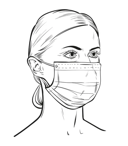 Ansikte Vacker Flicka Medicinsk Mask — Stock vektor