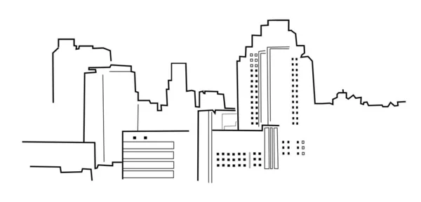 Edifício Alto Cidade Panorama Ilustração Linear — Vetor de Stock