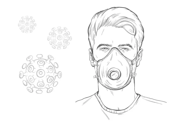 Tıbbi Maskeli Solunum Cihazlı Gençler Coronavirüs Enfeksiyonundan Korunuyor — Stok Vektör