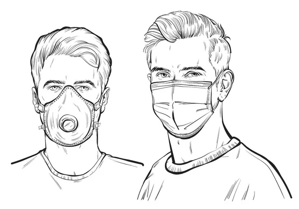 Tıbbi Maskeli Solunum Cihazlı Gençler Coronavirüs Enfeksiyonundan Korunuyor — Stok Vektör
