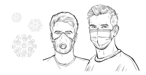 Jóvenes Con Máscaras Médicas Respiradores Protección Contra Infección Por Coronavirus — Archivo Imágenes Vectoriales