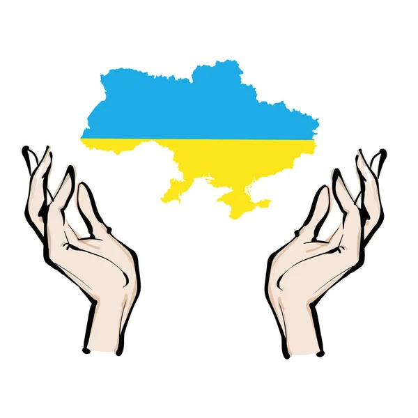 Genç bir kızın elinde Ukrayna bayrağı haritası vektör illüstrasyonunu destekliyor