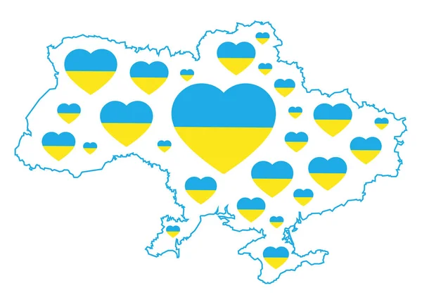 ウクライナのハートの旗ベクトル図ウクライナの地図の背景にある — ストックベクタ
