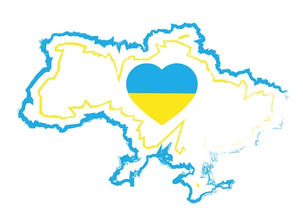 ウクライナのハートの旗ベクトル図ウクライナの地図の背景にある — ストックベクタ