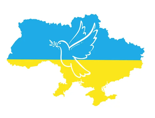 ウクライナ地図の背景に平和の鳩ベクトル図 — ストックベクタ