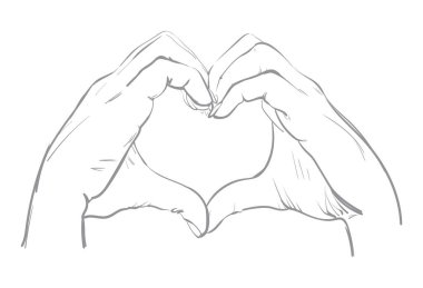 Kalp vektörü illüstrasyonunda katlanmış genç bir kızın elleri.