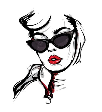 güzel genç retro kız gözlük vektör çizimi ile